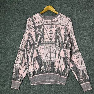Vintage Koman Multicolor Geometric Knit Sweater Size Medium Women